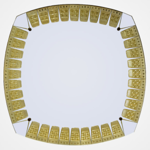 Mirror by Cristal Art Italy c. 1960 Graphic decoration including stars, diapering and dots. Wheel engraved and gilded glass