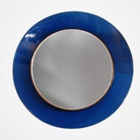 Round Mirror with Blue Frame by Fontana Arte, Model number 1669
