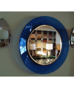 Round Mirror with Blue Frame by Fontana Arte, Model number 1669