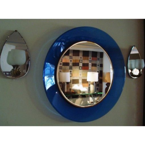 Round Mirror with Blue Frame by Fontana Arte, Model number 1669