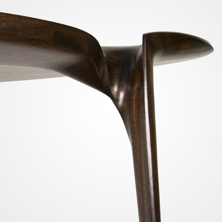 Oval console table by Vladimir Krasnogorov for Thomas W. Newman. Exclusively at Good Design. Solid carved sapele wood.  31" High, 71" Wide, 18" Deep Good Design Reference number GDF-073
